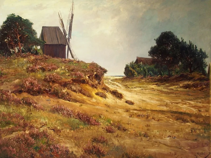 1850-Gustav Koken - Brughiera con mulino